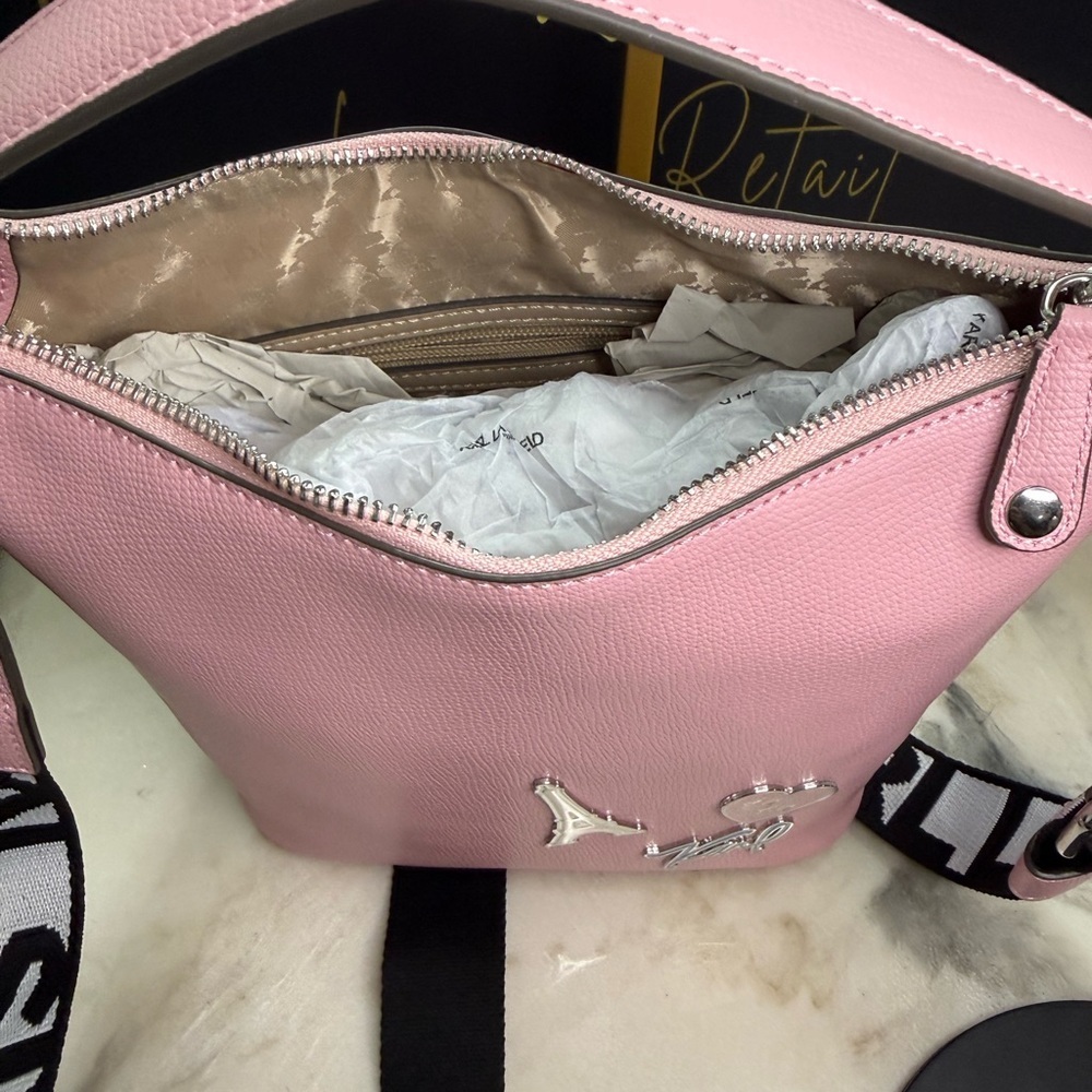 Karl Lagerfeld Paris Pink “A XO XO” Leather Crossbody / Shoulder Bag - Picture 5 of 7